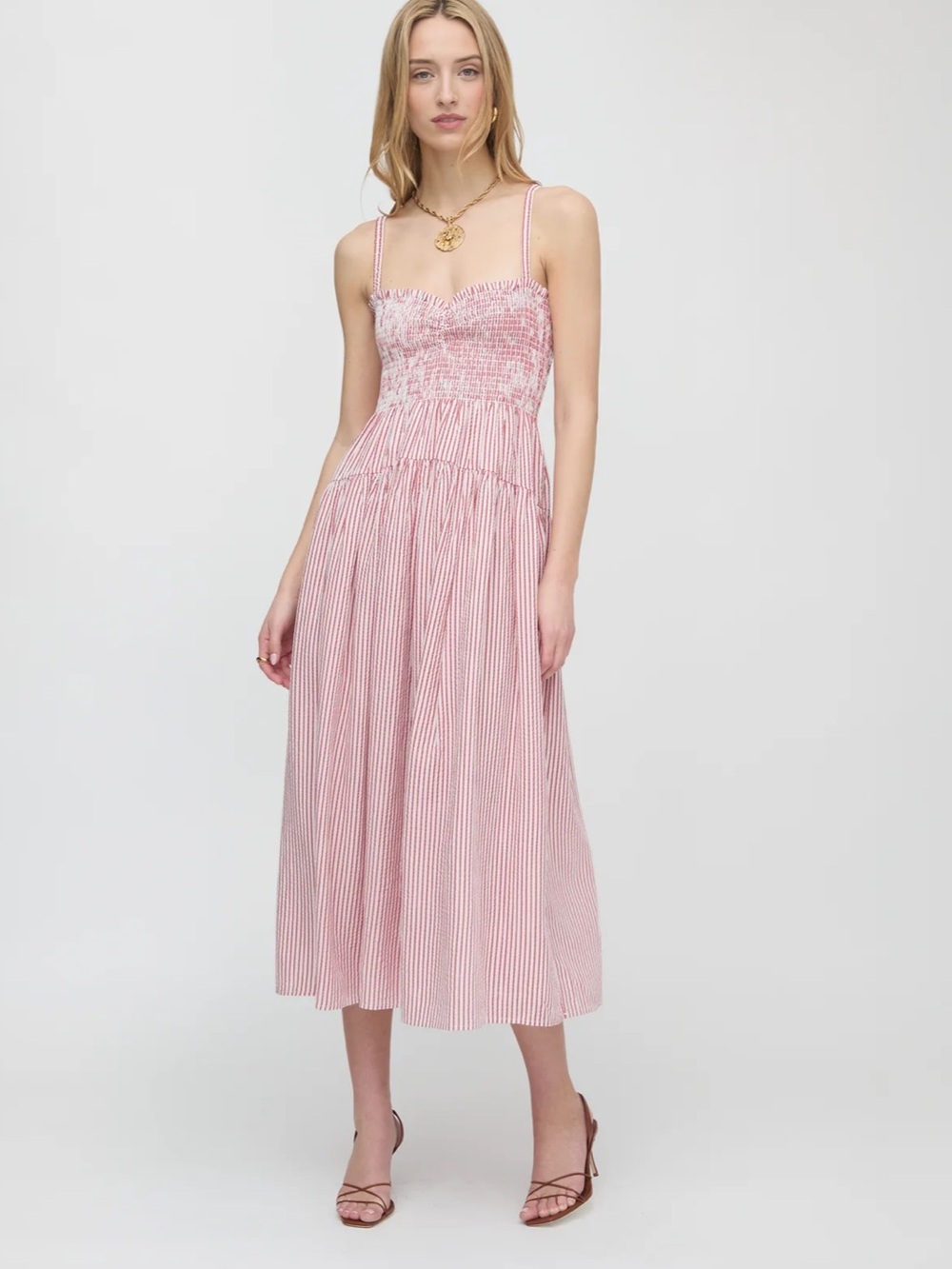 Hill House Pink Striped Midi Dress